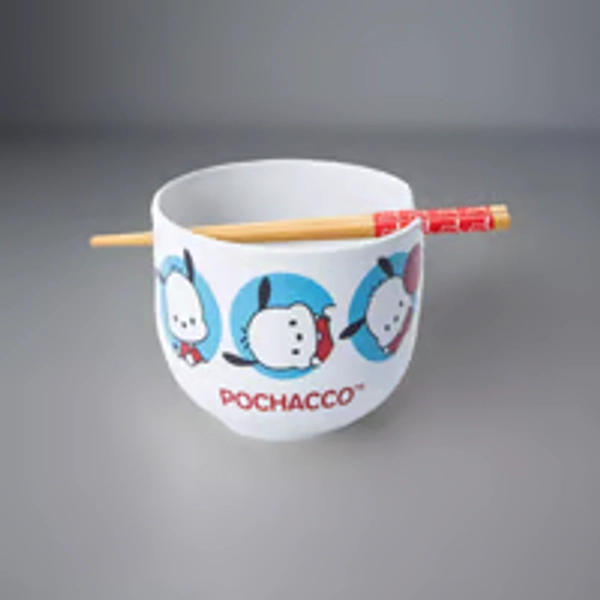 Hello Kitty & Friends POCHACCO Sanrio Ramen Noodle Bowl & Chopsticks BNWT