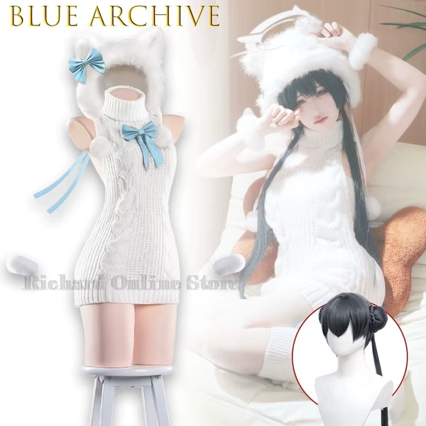 Richard Online Store Blue Archive Kisaki Cat Ear Backless Sweater Anime Cosplay Costume Female Roleplay Pajamas Game Character O