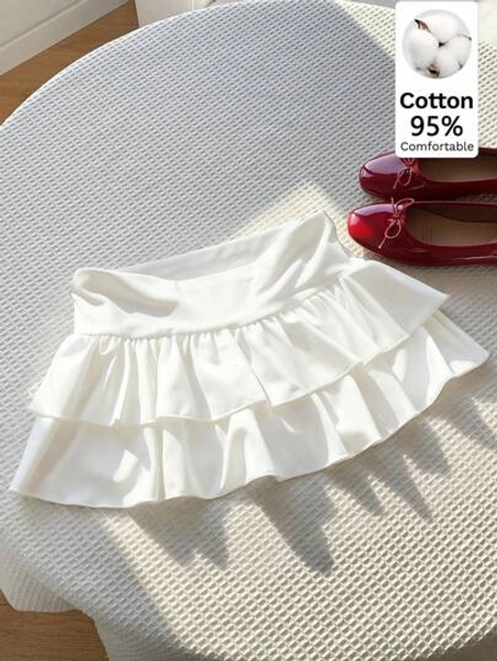 White Ruffle Hem Skirt