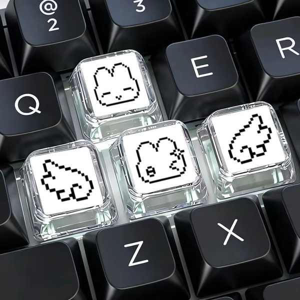 Novo Conjunto de Teclas com Expressão de Coelho Fofo Pixel para Teclados Mecânicos, Decoração de Teclado, Transparente, Personalizado, Cross - AliExpress 7
