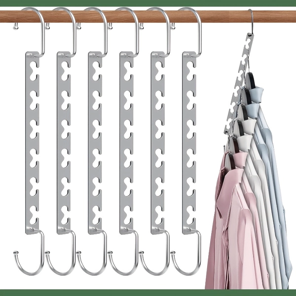 TEMU 6pcs Silvery Sturdy Metal Hangers 10inches Wardrobe Closet Organizer Space Saving Hanger Pack Of Cascading Hangers