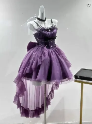 Purple princess skirt + tail + ribbon + neck collar