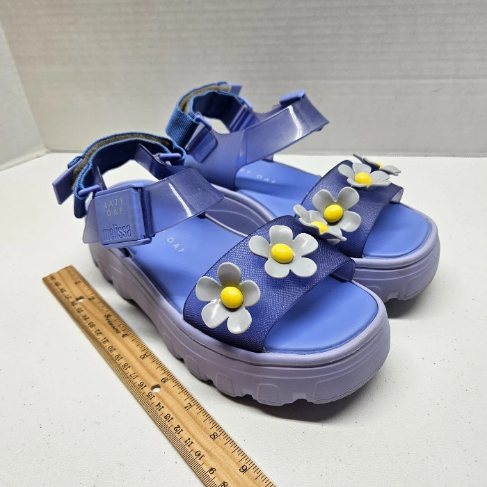 Melissa x Lazy Oaf BLUE KICK OFF SANDAL - Womens Size 8 - Platform Chunky Daisy
