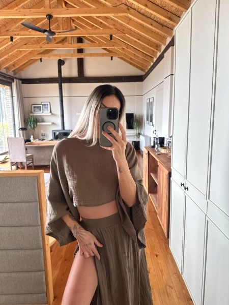 Cotton Cottagecore Two Piece Set: Boho Double Slit Skirt, Crop Top,summer Festival - Etsy