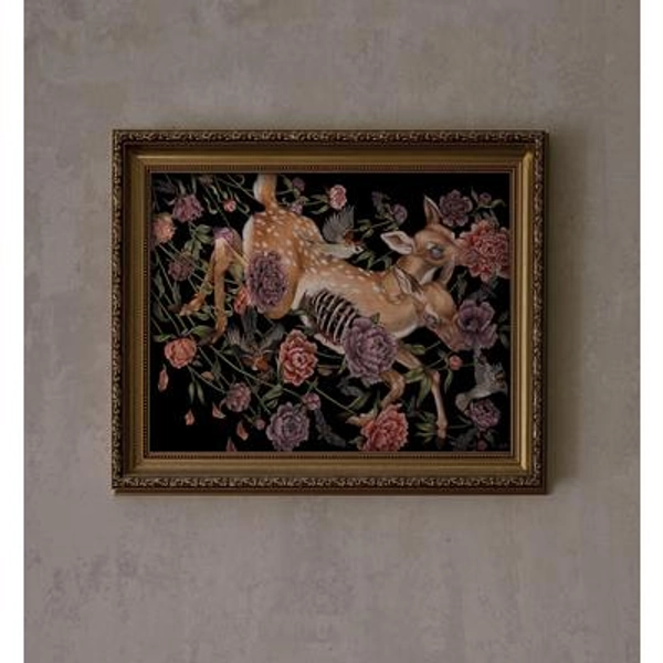 Fawn Deer with Birds and Flowers by Albino Jackrabbit