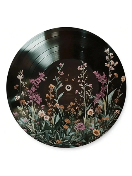 1pc Vibrant Wild Flower Vinyl Record Wall Art - Easy Hanging, Suitable For Dining Room And Patio, Indoor/Outdoor Use, Great Gift, 20cm Diameter, Garden Decor, Perfect For Room Decoration
