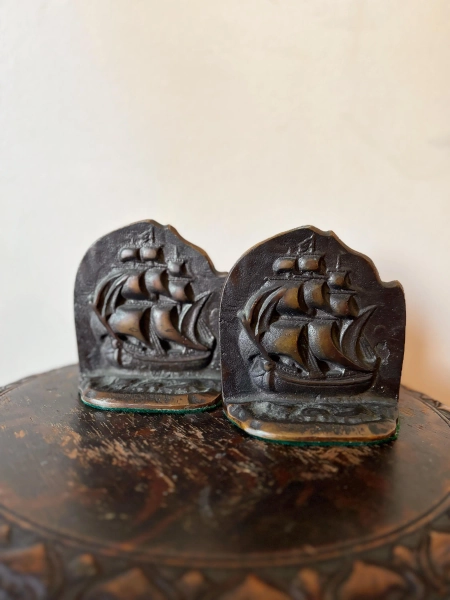 Vintage Brass Galleon Ship Bookends Nautical Maritime Decor