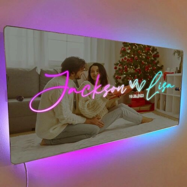 Personalized Led Mirror Light Customized Name Warm Gift For Valentine's Day - Drawelry.co.nz