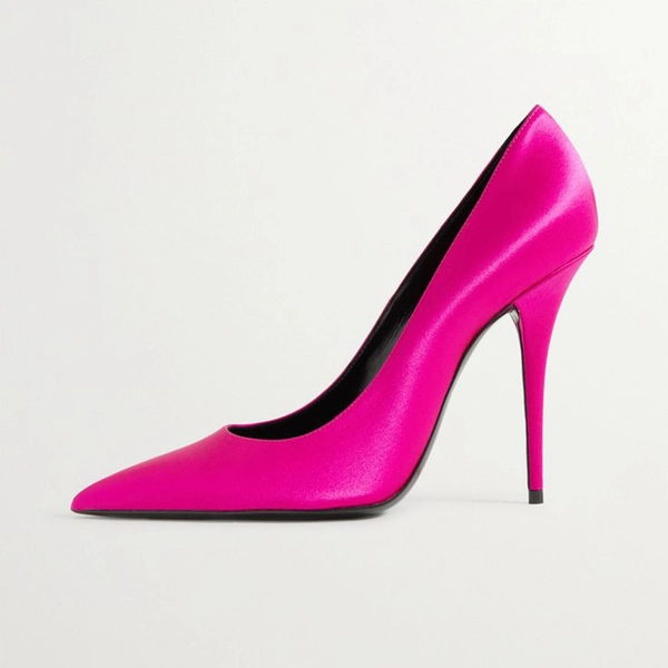 FSJ Hot Pink Satin Stiletto Heels Women's Pointed Toe Evening Pumps
