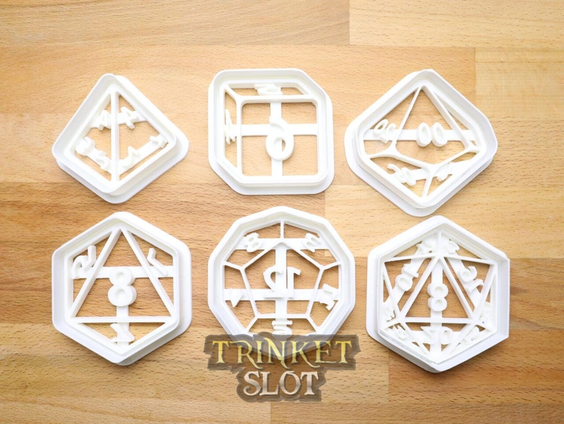 DND Dice Cookie Cutters Set - 6 Variations (D6, D8, D10, D12, D20) - Dungeons and Dragons Baking Pastry Fondant Accessories - Trinket Slot