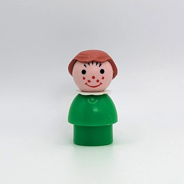 Fisher Price Little People Girl Figure - Green Body | Brown Hair | Freckles - Included in 915 Farm, 929 Nursery School Vintage Toy Sets