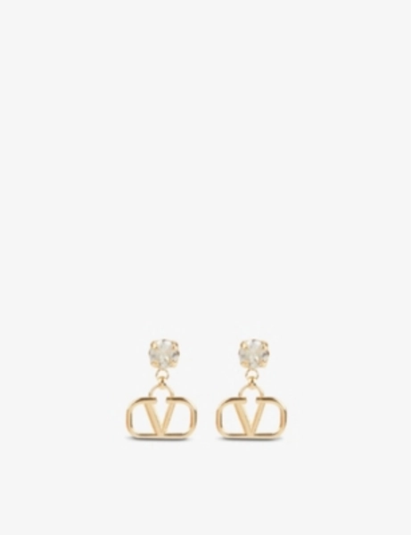 VLOGO rhinestone-embellished gold-toned brass earrings