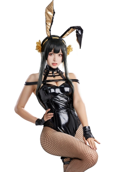 Yor Derivative Bunny Girl Costume Lingerie Deep V Bodysuit with Headband and Gloves