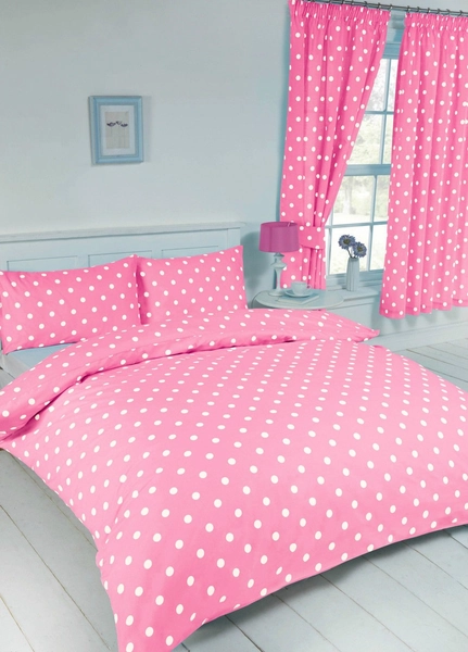 DOUBLE BED DUVET COVER SET POLKA DOT BABY PINK WHITE REVERSIBLE GIRLS BEDDING