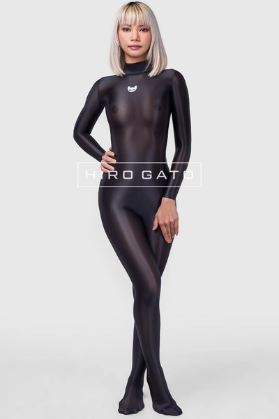 Sheer Nylon Catsuit Black Shiny Spandex - Hiro Gato