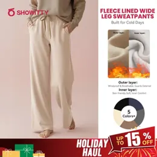 SHOWITTY Womens Fleece Lined Sweatpants – Wide Leg Thermal Lounge Pants with Pockets, Warm Winter Baggy Straight Leg Style #TikTokShopHolidayHaul