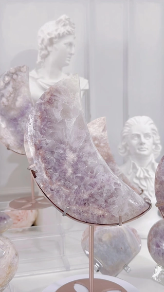 Pink Purple Flower Agate Moon Crystal