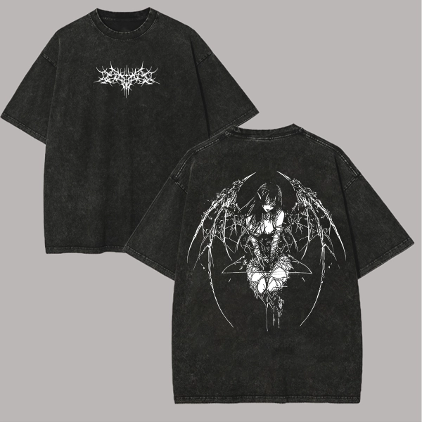 Dark Gothic Angel Printed Unisex Washed T-Shirt