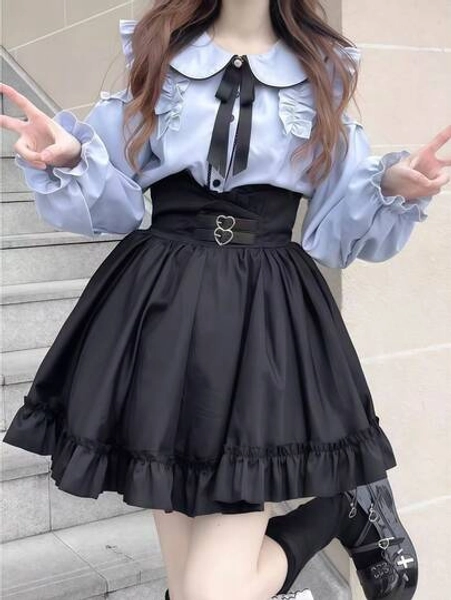 1pc Cute Japanese School Style Bow Shoulder Exposed JK Uniform 2 Pieces Set, Cosplay Costume Outfit, Suitable For Christmas, Valentine's Day, Any Holiday, Includes Top + Skirt