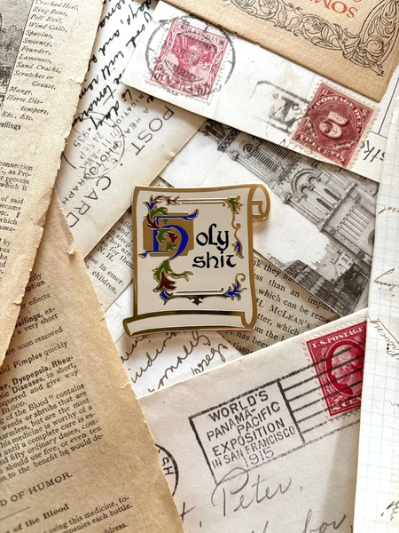 Holy Shit Enamel Pin, Medieval Pin, Swear Words, Illuminated Manuscript Pin - Etsy
