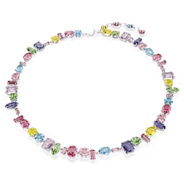 Gema necklace, Mixed cuts, Multicolored, Rhodium plated