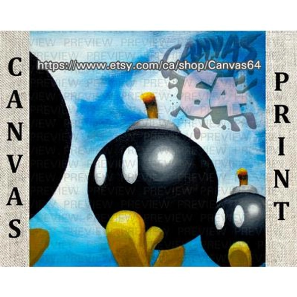 Bob-Omb Battlefield CANVAS PRINT (Super Mario 64) Painting from Princess Peache's Castle