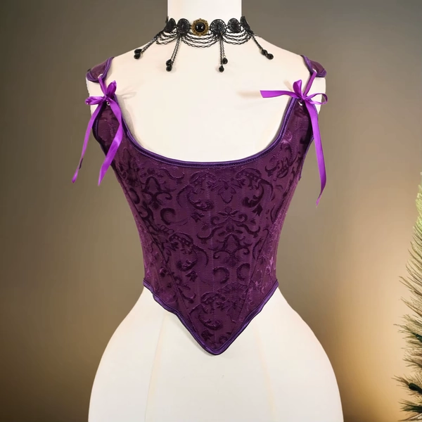 Women's Purple Floral Corset Bustier Lace Up Back