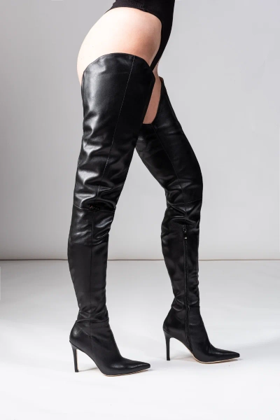 AROLLO Long Overknee Crotch Boots Eve - Leather High Heels