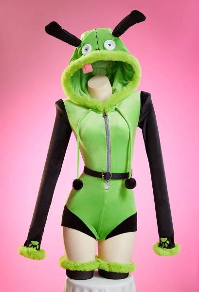 GIR Derivative Sexy Cosplay Plush Homewear Green and Black Dog Romper with Belt and Socks