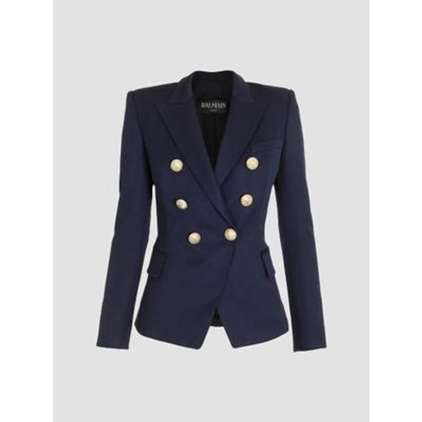 Balmain Women's Double-Breasted Wool Jacket - Marine - Size 2