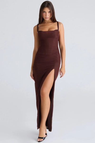 Lini Burgundy Stretch Mesh Maxi Dress