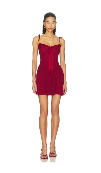 Understated Leather x REVOLVE Red Lace Up Dress in Burgundy. - size S