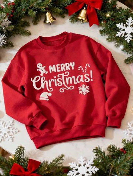 SHEIN Embossed Christmas Shirt Merry Christmas Sweatshirt Puff Print, Christmas Party Holiday Crewneck Christmas Friends Xmas Gifts For Women