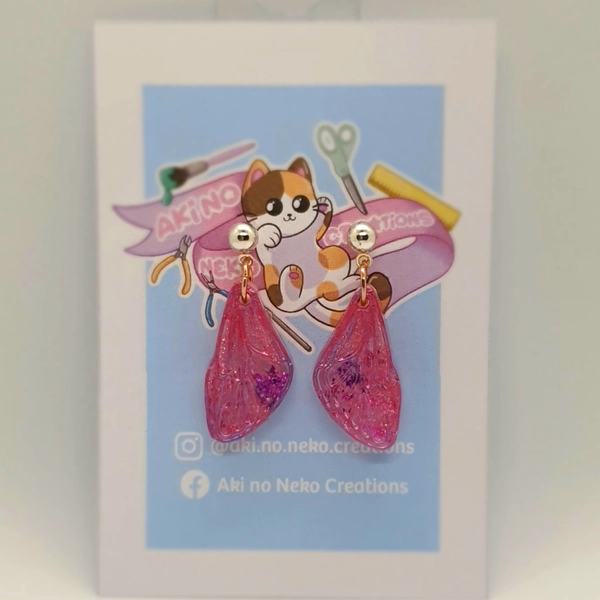Pink Mini Fairy Wing Earring Dangles by Aki no Neko Creations - in.cube8r