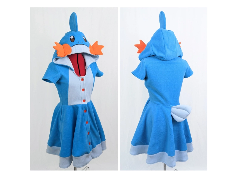 Mudkip Inspired Kigurumi Dress Handmade Water Pokemon Fleece Cosplay for Women, Comfy Halloween Costume, Custom Sizing Available