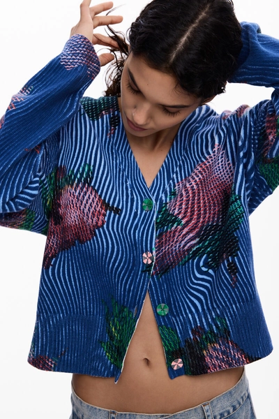 Floral cardigan sweater blue Women's I Desigual.com