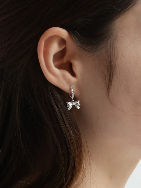 Dangle Ribbon Earrings SE219 - Silver