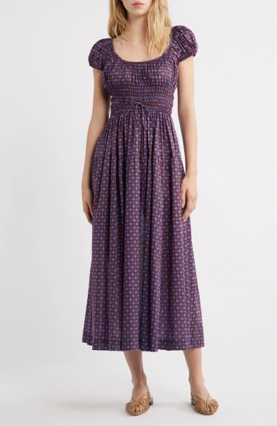 Quinelle Smocked Organic Cotton Midi Dress