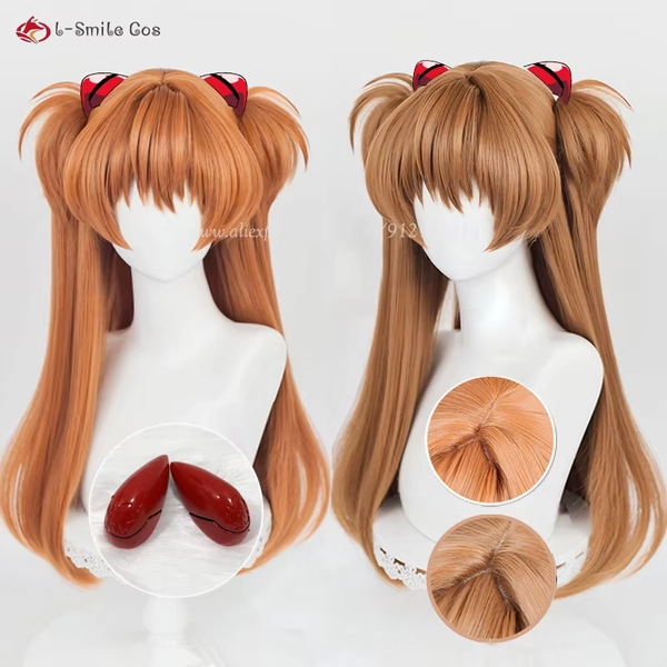 Anime EVA Asuka Langley Soryu Cosplay Wig 68cm Orange Brown Wig Heat Resistant Hair Asuka Langley Soryu Cosplay Hairpin Props