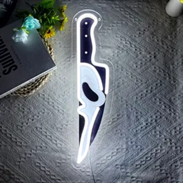 Knife-Shaped LED Neon Sign, USB Powered Acrylic Decorative Light, Modern Indoor Accent Lamp for Bedroom, Game Room, Home Bar, Halloween Party and Themed Room Decor 15.8x4.5 IN-USB Powered-Acrylic