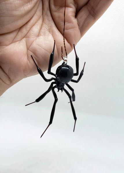 Hanging Spider Black Widow, Blown glass Spider, Art glass Black Widow, Handblown Spider, Lampwork spider, Spider Animals Glass, Glass Insect