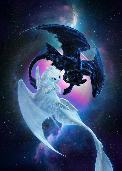 'Night and Light Fury' Poster, picture, metal print, paint by How To Train Your Dragon | Displate