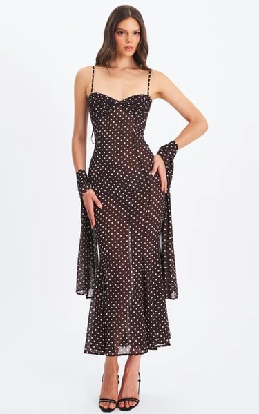 Miss Circle Yadira Polka Dot Chiffon Maxi Dress in Brown Polka Dot at Nordstrom, Size X-Large
