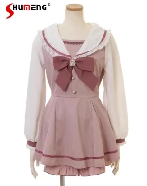 Rojita Japanese Sailor Collar Long Sleeve Bow Dress Short