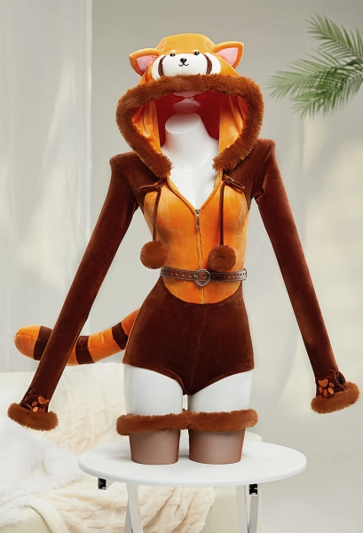 Red Panda Sexy Plush Homewear Lingerie Cosplay Furry Cute Romper with Tail and Belt