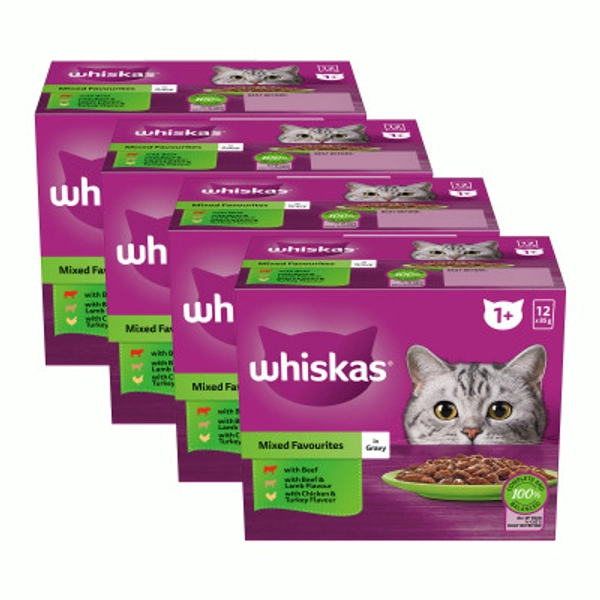 Whiskas Mixed Favourites In Gravy 1+ Pouches Wet Cat Food 48 x 85g