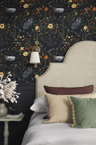 Mythical Cats Wallpaper: Dark Floral Secret Garden Mural, Peel & Stick - Etsy Canada