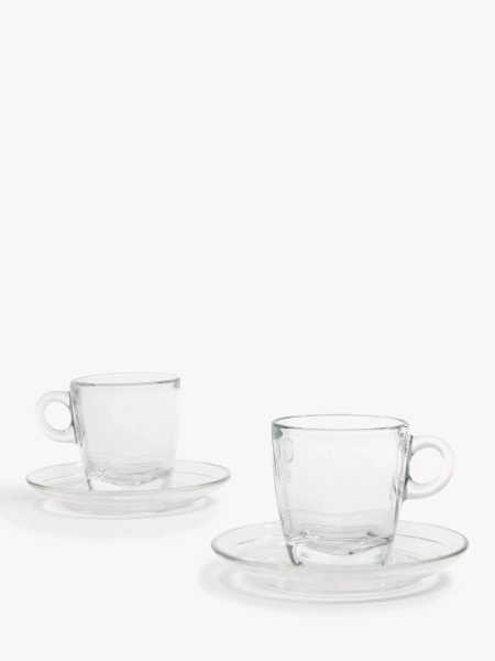 John Lewis Coffee Connoisseur Cappuccino Glass Cup & Saucer, Set of 2, 195ml, Clear