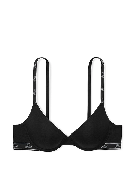 Black Push Up Cotton Blend Logo Bra