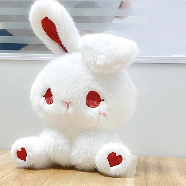 Cute Bunny Plush Toy Red-Eyed Rabbit Plushie with Heart Paws - A